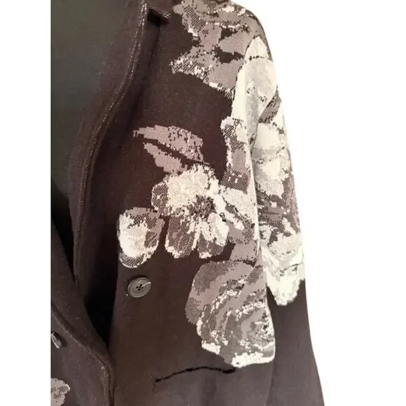 Chico’s Black Gray Floral Knit Button Jacket Cardigan – Size 4 XXL - Picture 3 of 7